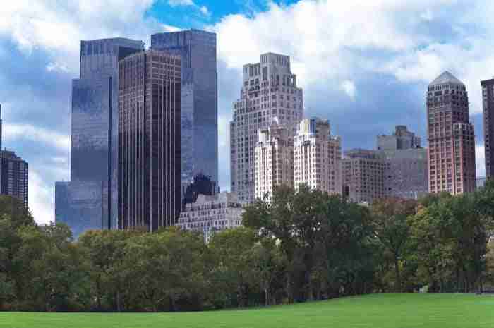 Vista dei grattacieli di Manhattan da Central Park