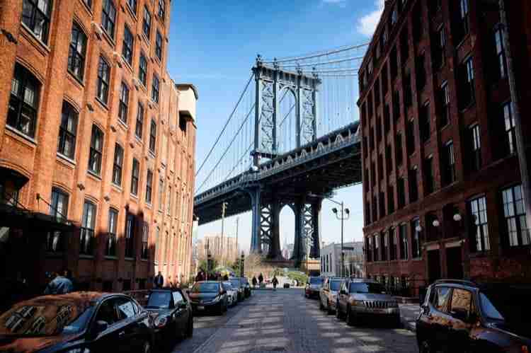 Il ponte di Manhattan visto dal quartiere di Dumbo, Brooklyn