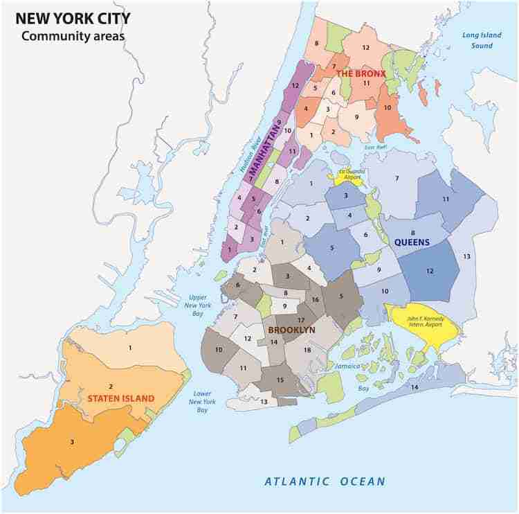 Mappa dei 5 distretti di New York