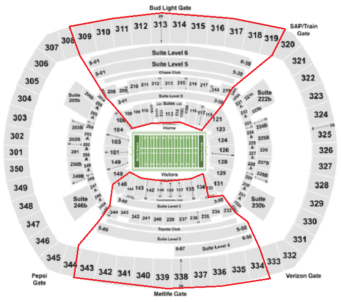 Mappa del Metlife Stadium, New York