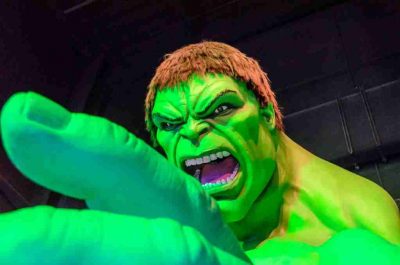 La statua di Hulk al Museo delle cere di Madame Tussaud, Times Square, New York City