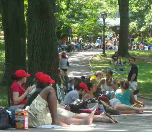 La fila per ottenere i biglietti gratuiti per Shakespeare in the Park