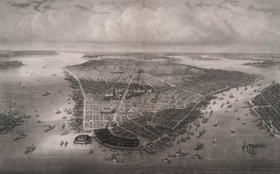 Illustrazione storica di Manhattan: com'era nel 1851