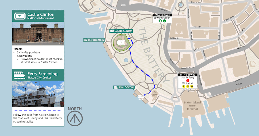 La mappa dell'imbarco e dei controlli di sicurezza per la Statua della Libertà