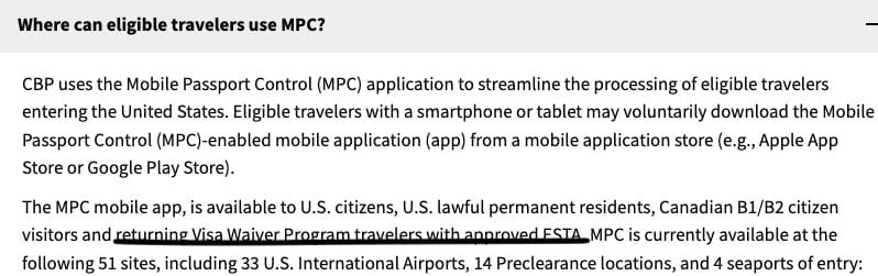 Istruzioni Mobile Passport Control